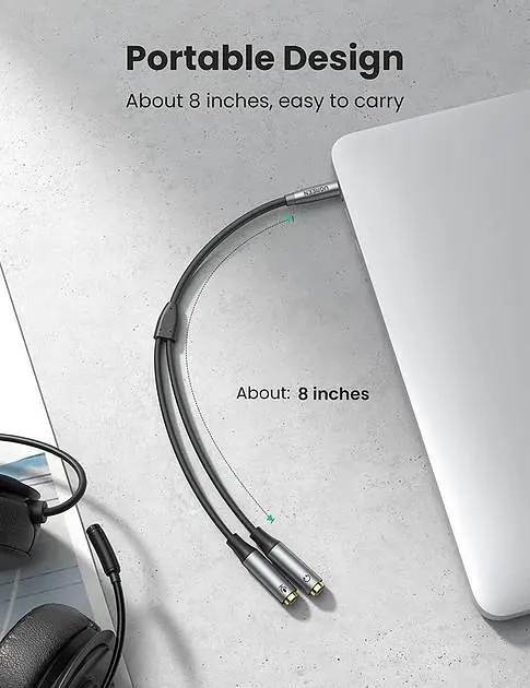 Спліттер UGREEN перехідник-розгалужувач 3.5mm AM to 3.5mm 2 AF з нейлоновою оплеткою 20СМ Metal Black (AV192) - фото 5