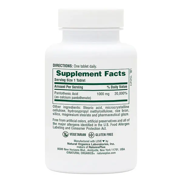 Витамины и минералы Natures Plus Pantothenic Acid 1000 мг 60 таблеток - фото 2