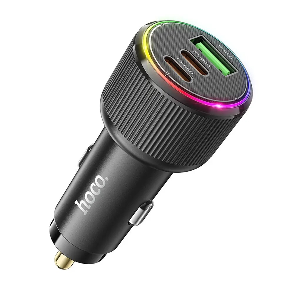 Автомобільний зарядний пристрій Hoco NZ17 USB/2 Type-C PD 75W чорний - фото 3