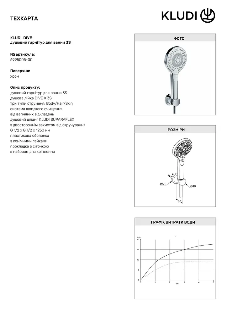 Душовий гарнітур Kludi Dive 3S 6995005-00 - фото 3