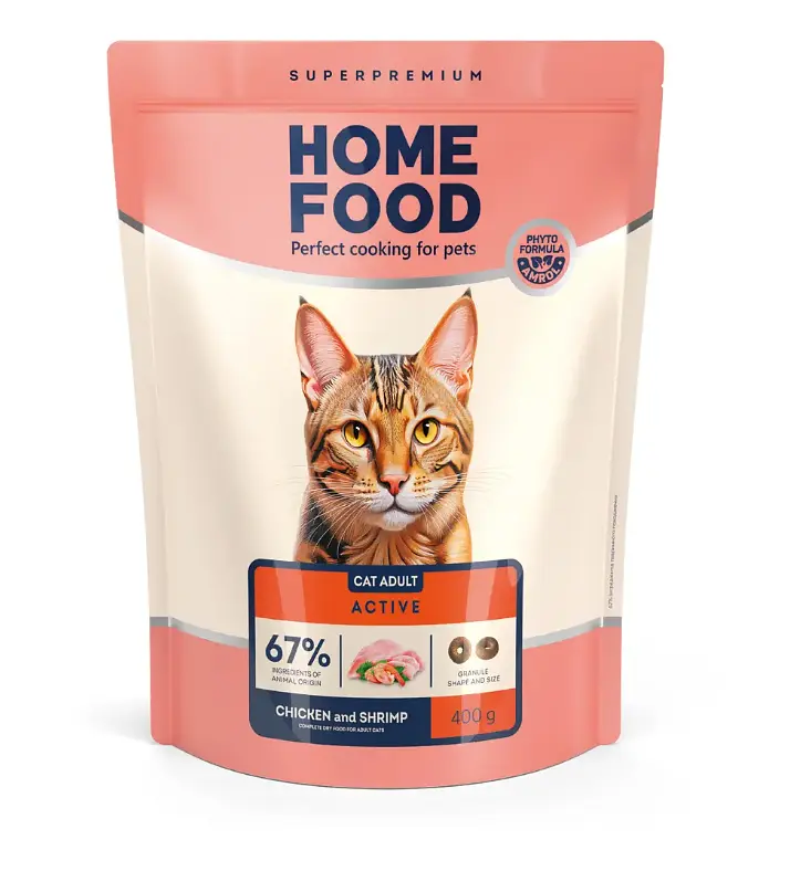 Сухий корм для активних котів Home Food Adult з куркою та креветками, 400 г