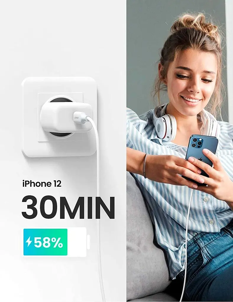 Мережевий зарядний пристрій Ugreen CD241 USB Type-C 20W Mini PD PD3.0 Fast Charger 3A White (10220) [99275] - фото 3