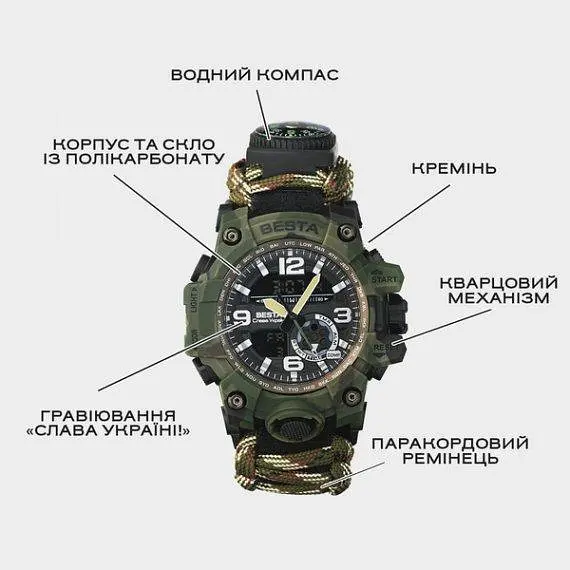 Чоловічий наручний годинник Besta Military з компасом (Камуфляж) - фото 3