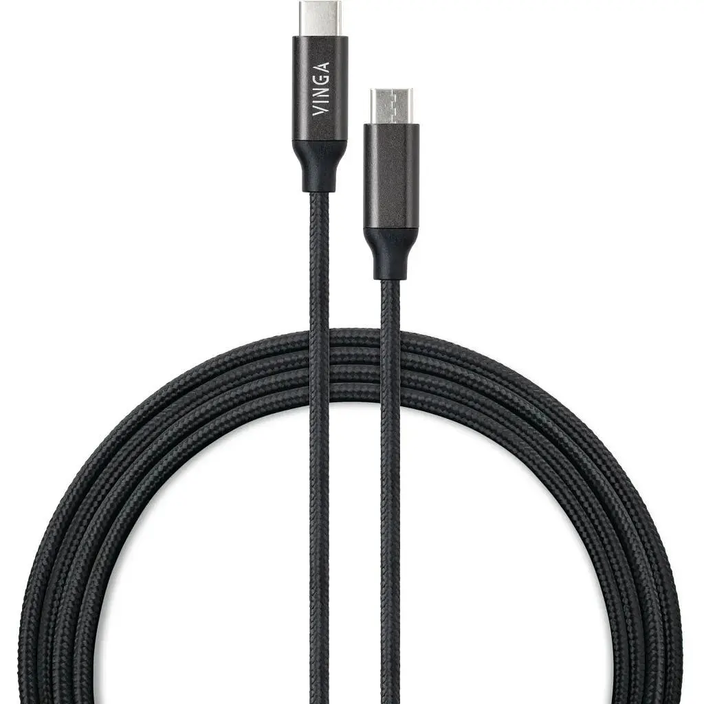 Дата кабель USB-C to USB-C 1.0m 100W E-Mark Chip Nylon Vinga (VCPCTC100BK) - фото 1