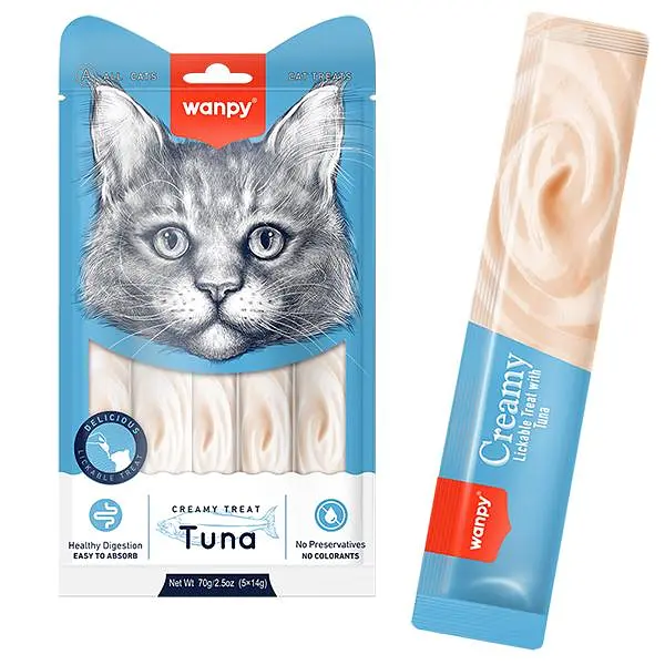 Рідкі ласощі для котів Wanpy Creamy Lickable Treats Tuna Ванпі Тунець 5 шт по 14 г