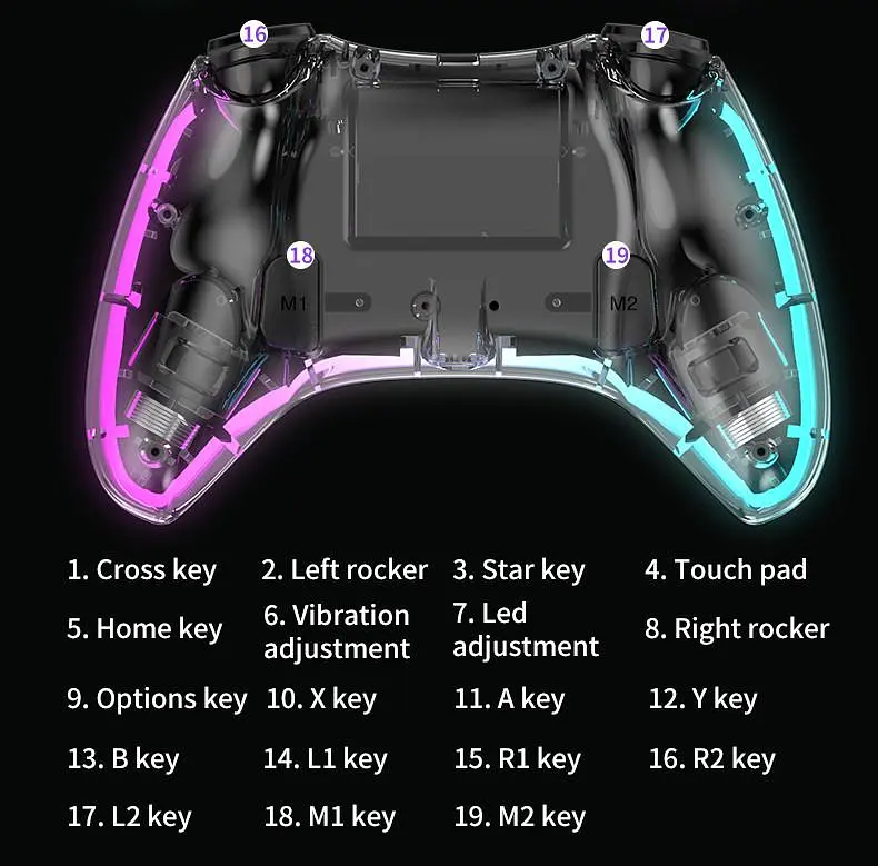 Прозорий Бездротовий Джойстик для PS4 та ПК з RGB підсвічуванням Джойстик Бездротовий Геймпад для ПК Телефону Комп'ютера Bluetooth - фото 10