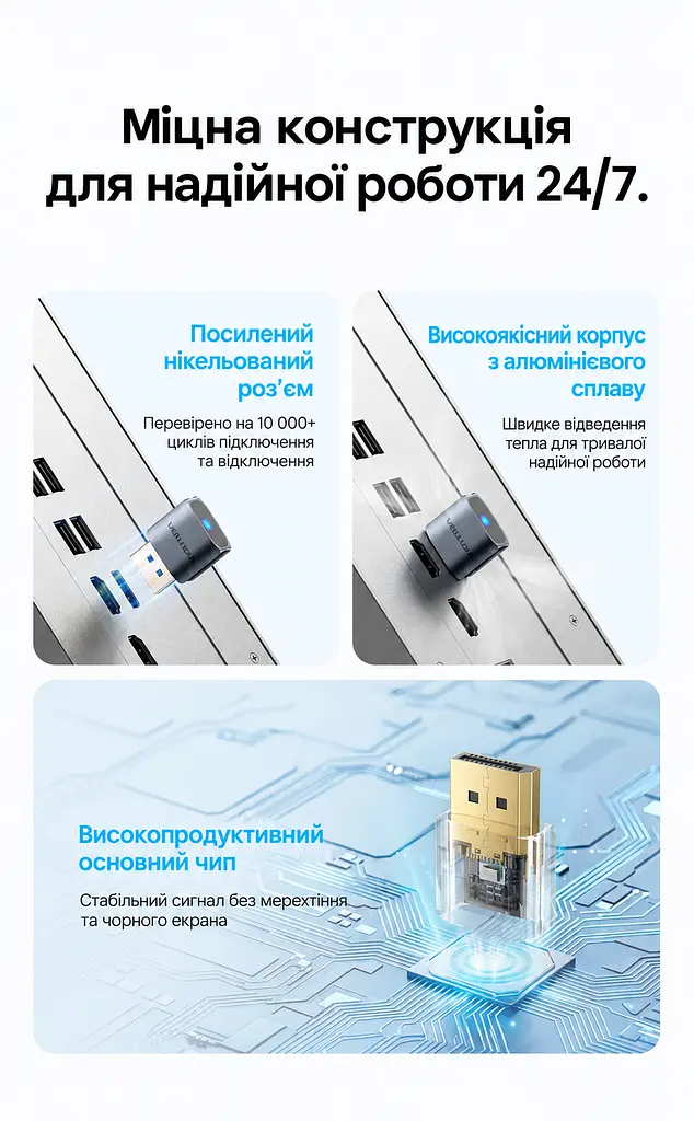 Заглушка-емулятор дисплея Vention Dummy Plug штекер DisplayPort створює віртуальний екран для віддаленого керування ПК без фізичного монітора 4K 17 Гц 2K 30 Гц 1080p 60 Гц сумісна з процесорами Intel Core серії i 6–13 поколінь і відеокартами NVIDIA GeForce GTX 750 Ti та серій GeForce 10xx 20xx 30xx 40xx 50xx але не з відеокартами AMD працює без драйверів у Windows 7/8/10/11 macOS і Linux світлодіодний індикатор живлення сірий корпус із золотистим штекером (AIYH0) - фото 7