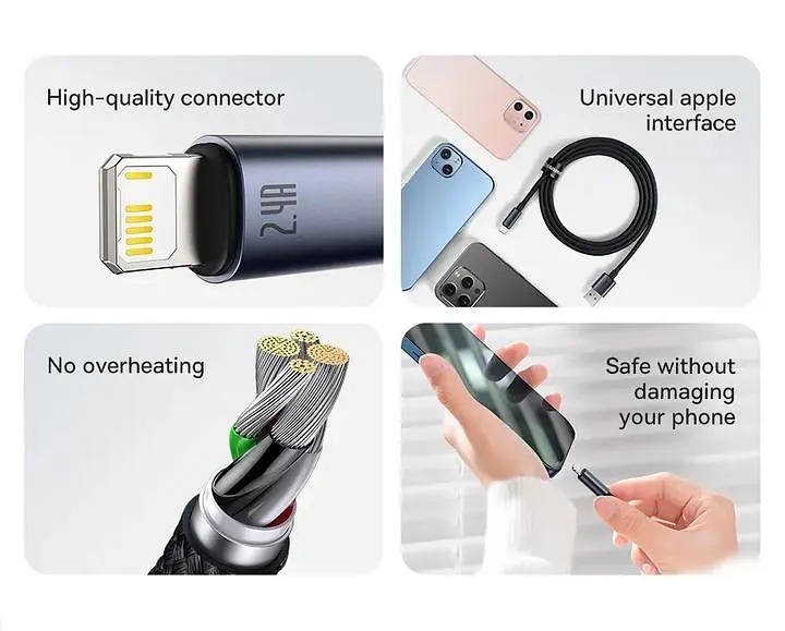 Кабель зарядний Baseus USB - Lightning 2.4A Fast Charging Cable for iPhone 1 м Black (CAJY010701) - фото 3