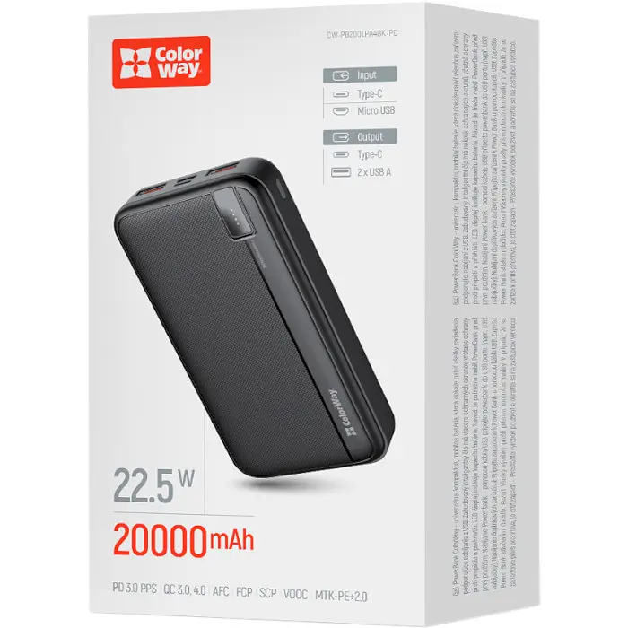 Повербанк ColorWay 20000 mAh 22.5W Black (CW-PB200LPA4BK-PD) - фото 4