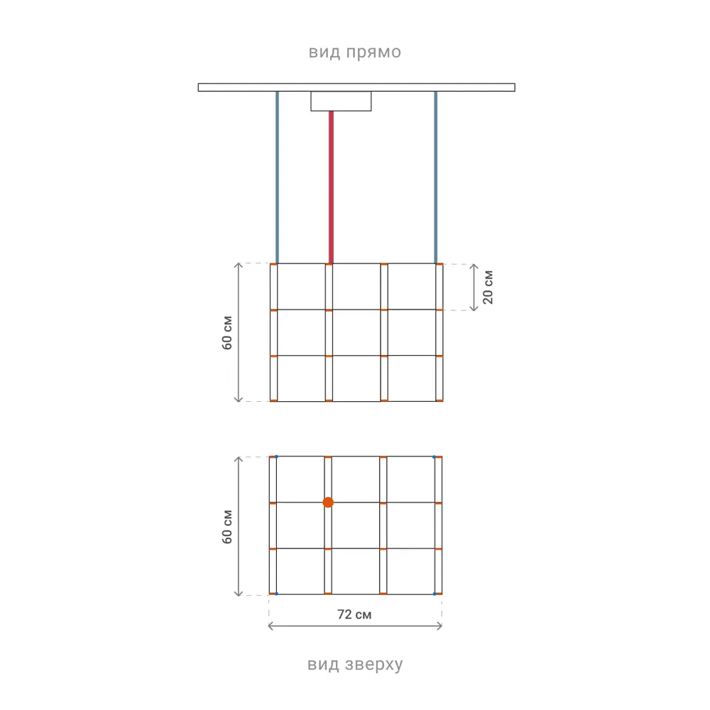 Золотая геометрическая люстра в форме параллелепипеда 72*60*60 см | Line F | Ст. MJ199-720*600*600 Titanium - фото 5