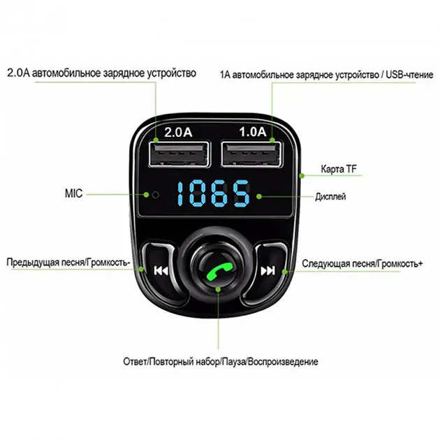 FM модулятор FM трансмітер з Bluetooth MP3 CAR X8 - фото 5