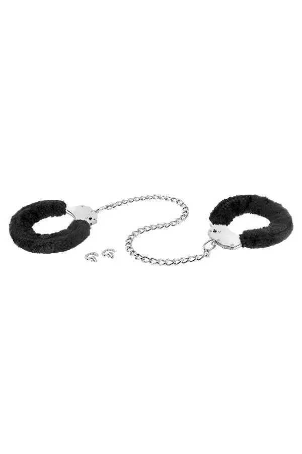Металеві поножі з хутром Fetish Tentation Adjustable metal and fur ankle cuffs, 2 ключі - фото 3