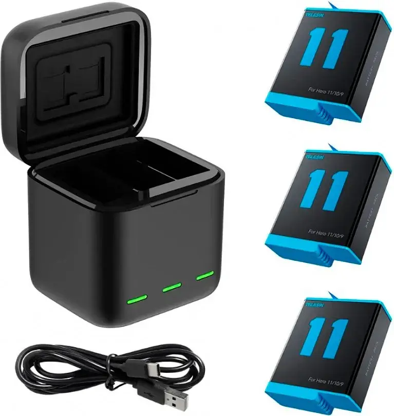 Зарядний пристрій Telesin + 3 акумулятори для GoPro 11/10/9 GP-BNC-902 [79780] - фото 4