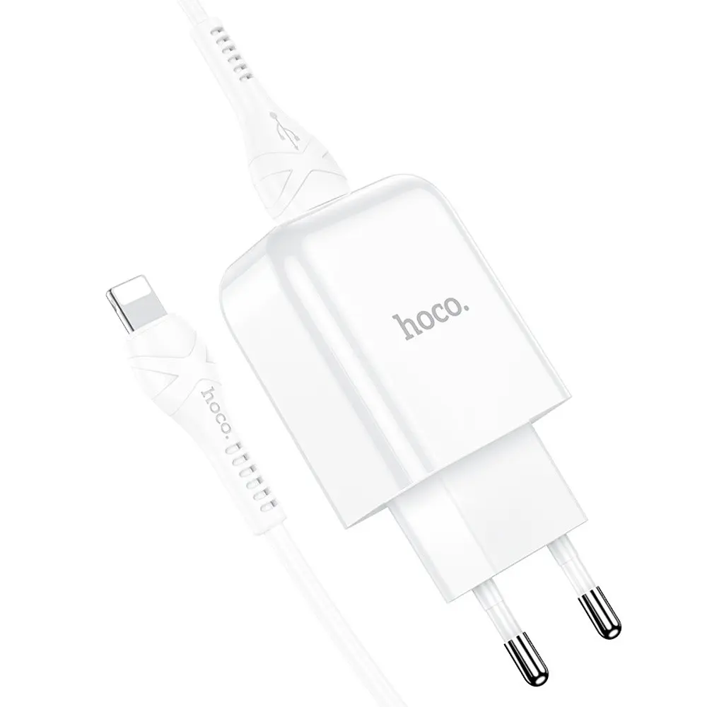 Зарядний пристрій Hoco N2 USB білий + кабель USB to Lightning - фото 4