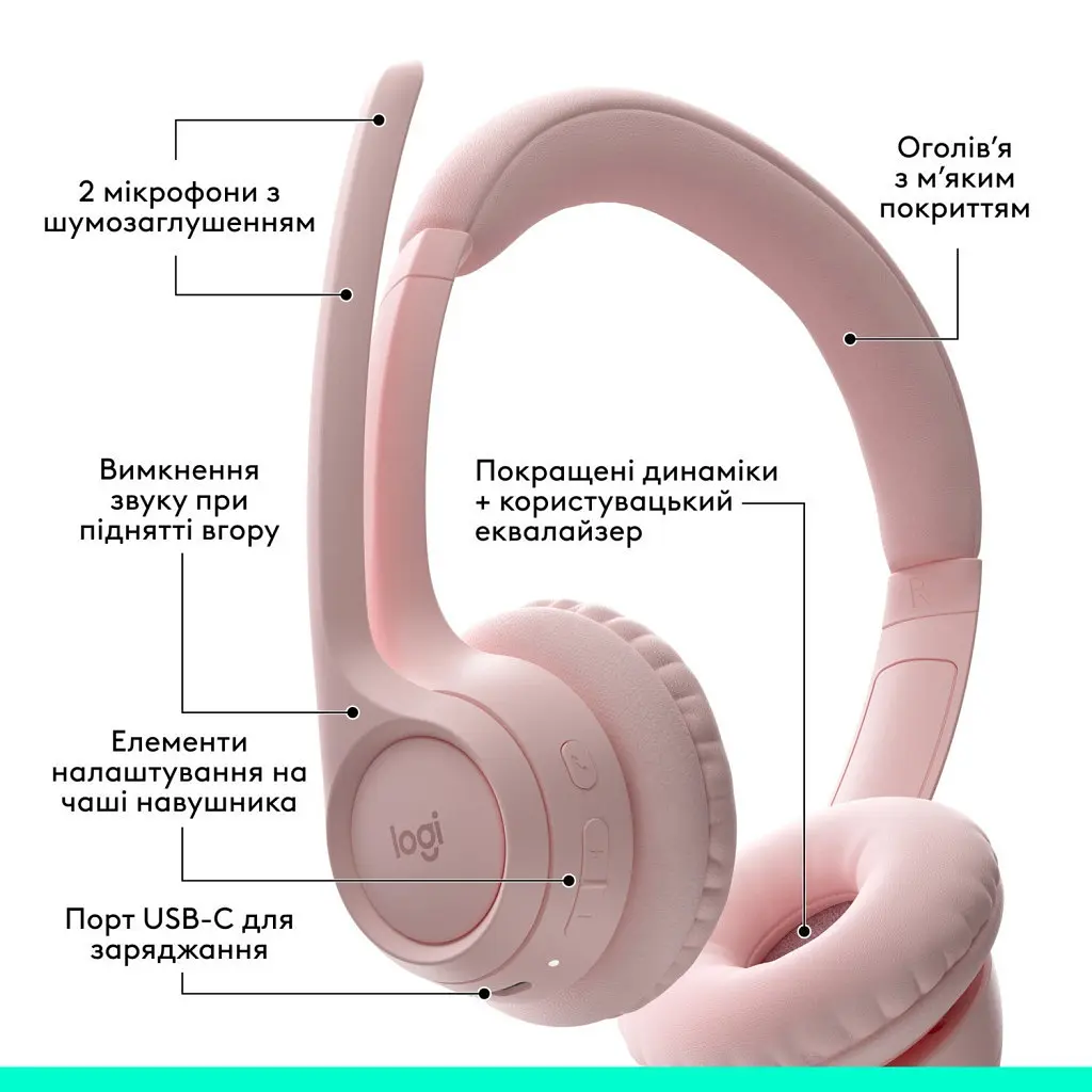 Навушники Logitech Zone 300 Bluetooth Rose (981-001412) - фото 6
