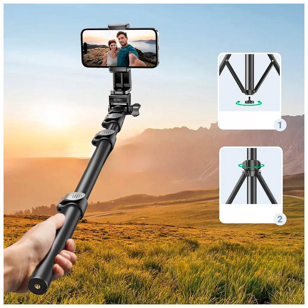 Штатив Ugreen LP680 Selfie Stick Tripod with Bluetooth Remote Black (15609) - фото 7