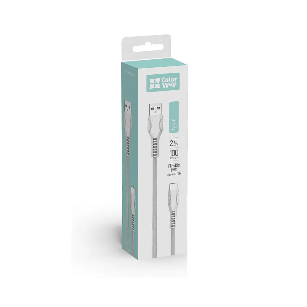 Дата кабель USB 2.0 AM to USB-C 1.0m line-drawing white ColorWay (CW-CBUC029-WH) - фото 3