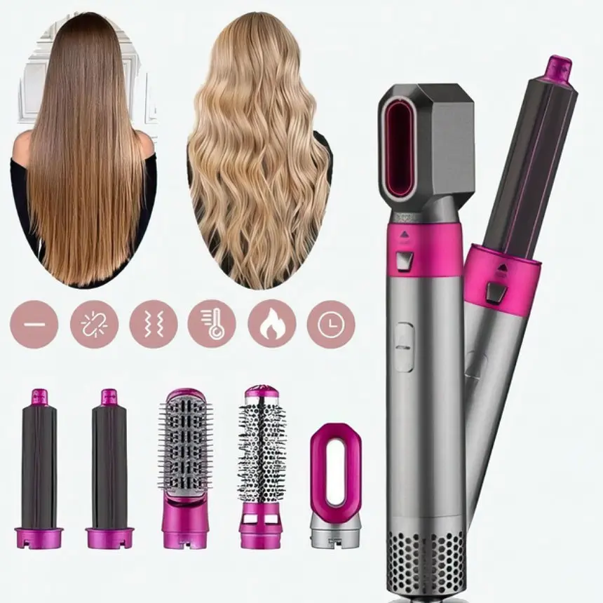 Стайлер фен-щітка 5 в 1 EM Hot Air Styler Мультистайлер для різних типів волосся завивки укладання волосся та надання об'єму HAIR BRUSH з Чохлом - фото 6