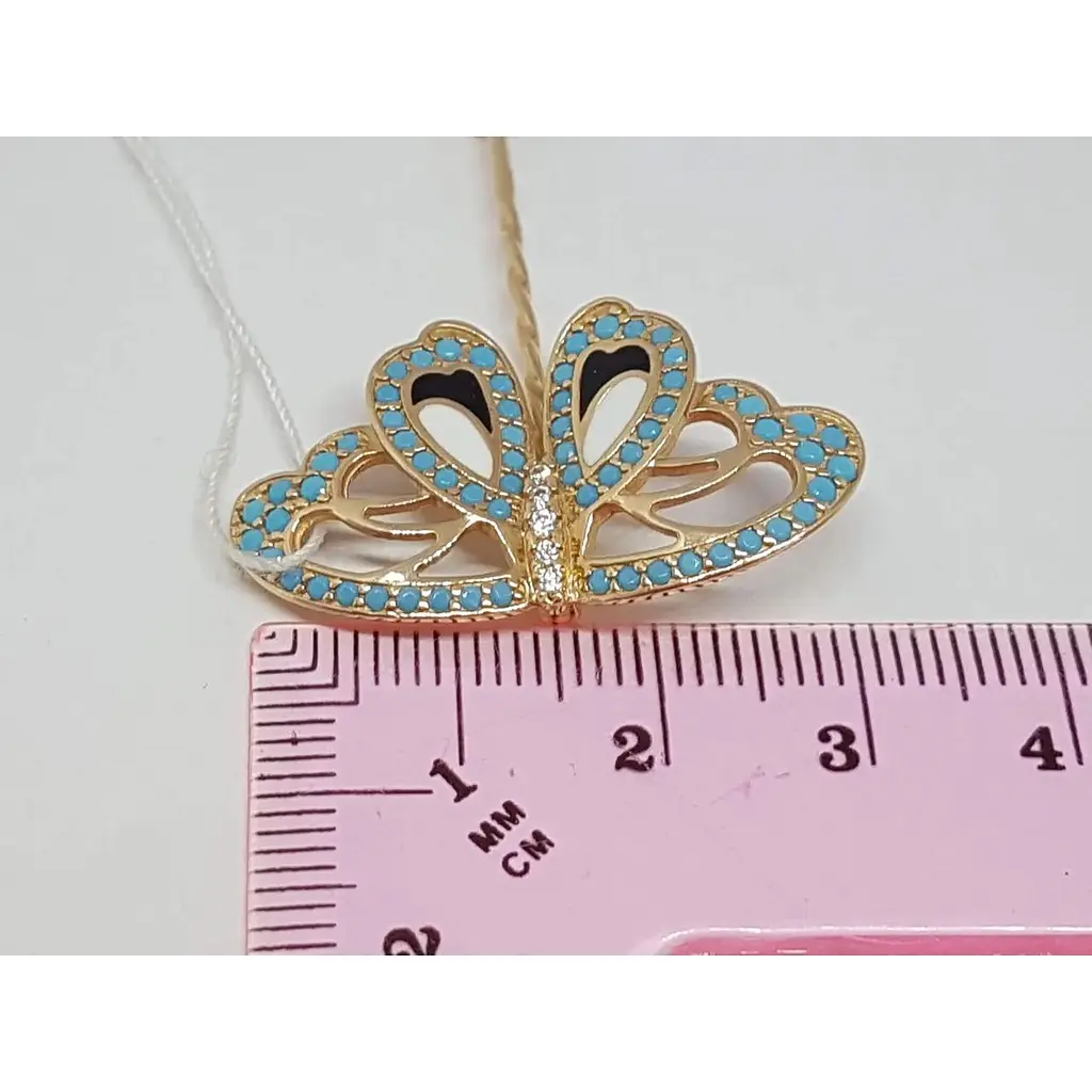 Золотий значок Tango Метелик з фіанітами і емаллю. 660109Е - фото 2