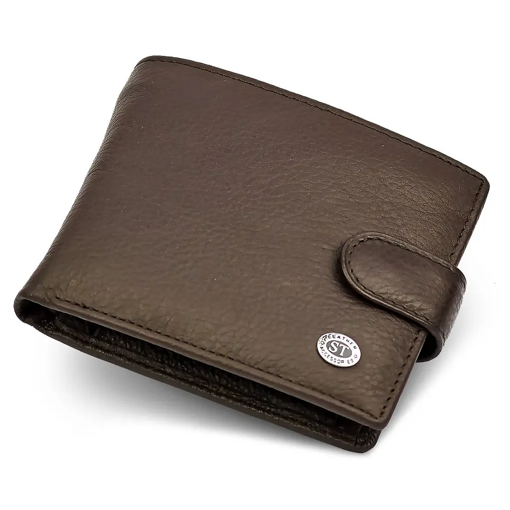 Шкіряне чоловіче портмоне на кнопці ST Leather ST104 коричневе 9,5 см - фото 11