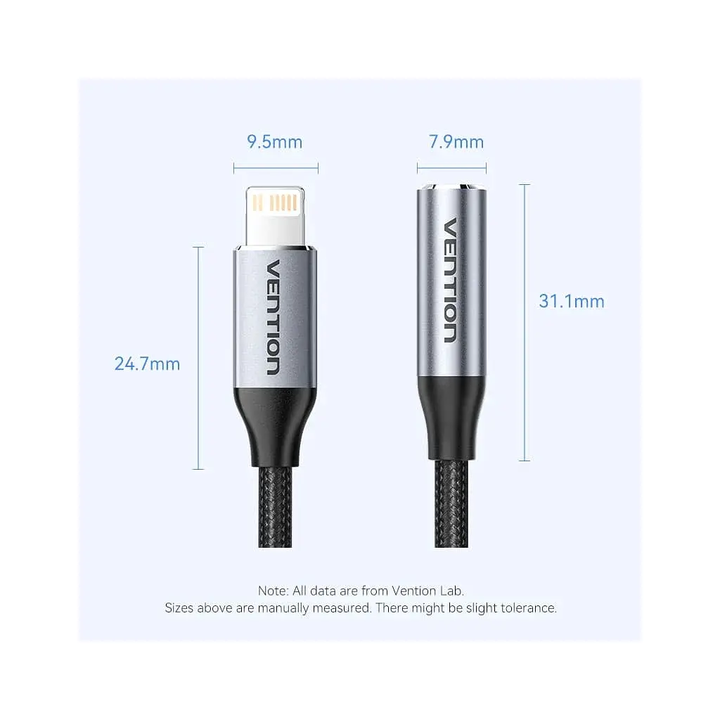 Переходник Lightning to 3.5mm 0.1m cotton braided aluminum gray Vention (BMBHA) - фото 2