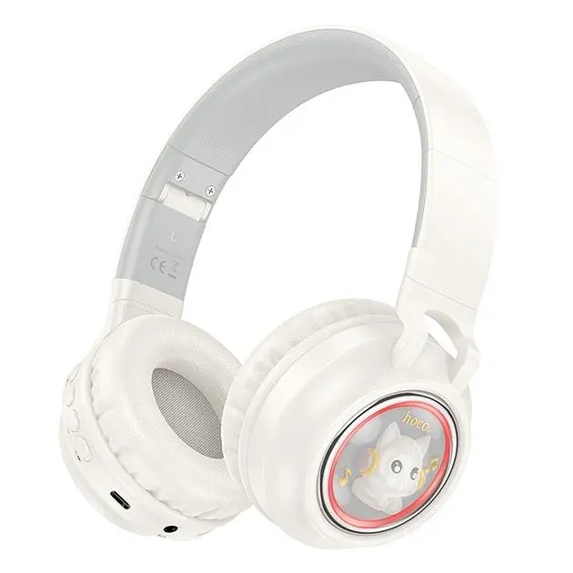 Беспроводные наушники Hoco W50, накладные, BT5.3, AUX, TF, 400mAh, 12h, с RGB подсветкой, milky white - фото 2