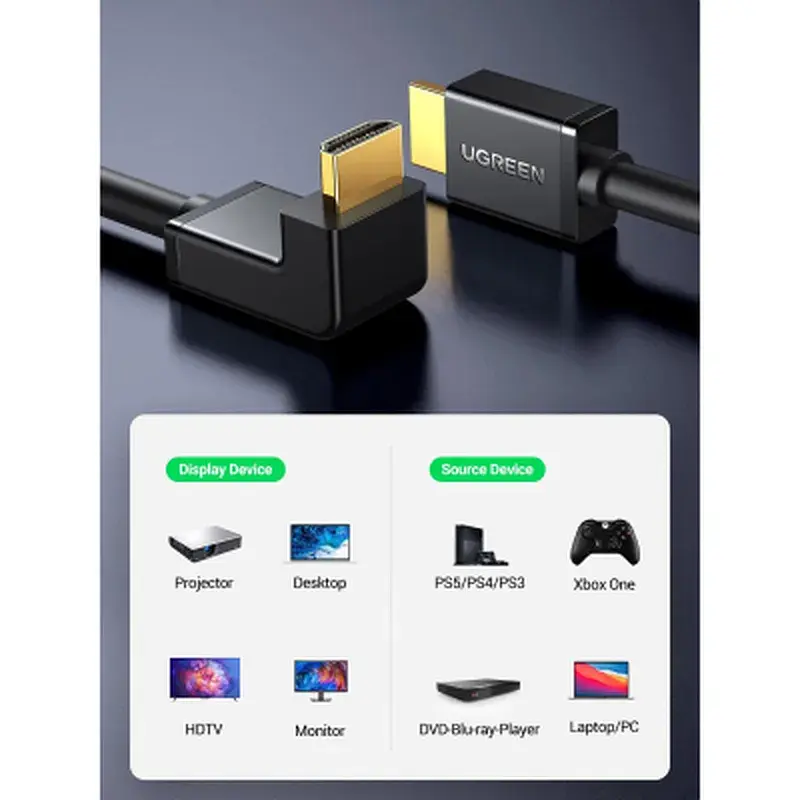 Кабель мультимедійний HDMI M to HDMI M 2.0m 90° corner HD103 black Ugreen (10173) - фото 6