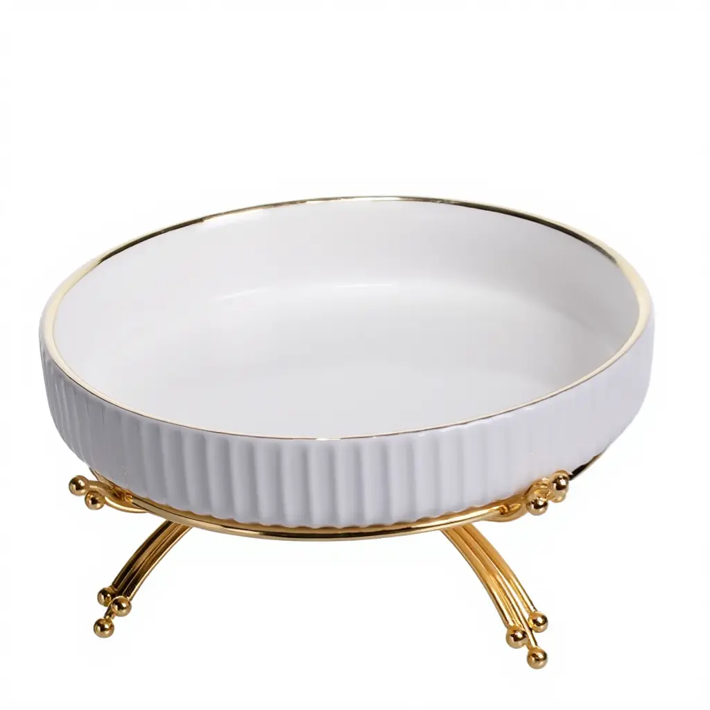 Фруктовая фарфоровая на металлической подставке Ø20 круглая ваза для фруктов Золото Yiwu LB-1570G - фото 2