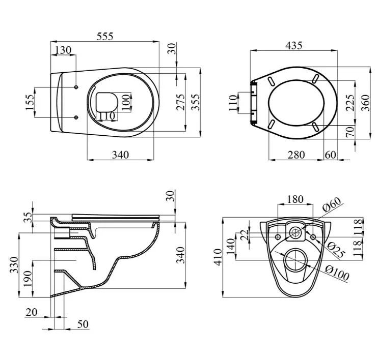 Унітаз підвісний безобідковий Kroner Oker WHI533536 RIMLESS з сидінням (KO533536WHIR) (CV033120) - фото 12