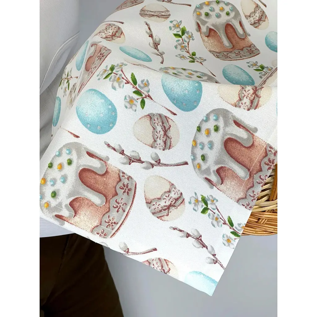 Комплект Пасхальная корзина Галичина коричневая с льняным полотенцем 70х30 см Пасха (голубая) и свеча - фото 7