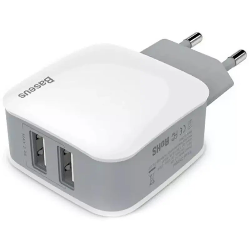 Мережевий зарядний пристрій Baseus Letour 2USB + Red Cable USB to Lightning/XiaomicroUSB/Type-C 2.4A TZCL-D92 White-Silver - фото 7