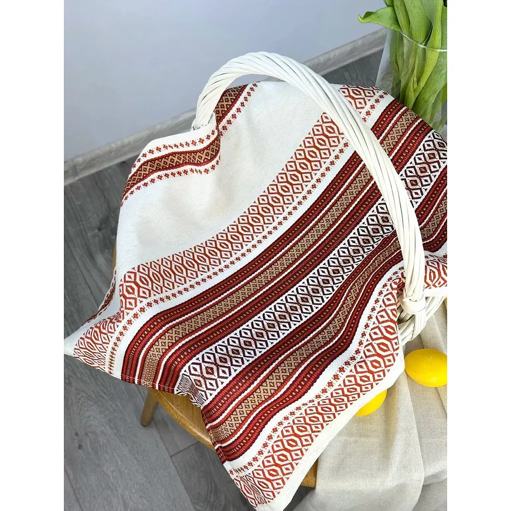 Пасхальное полотенце льняное для корзины Луч 70х45 см Красный - фото 5