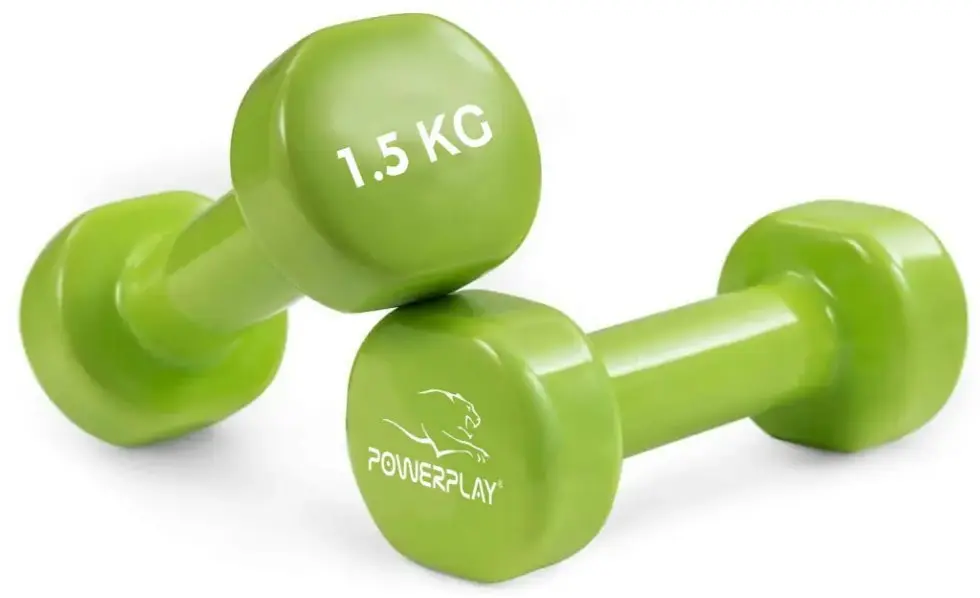 Гантелі вінілові PowerPlay 2 * 1,5 кг PP_4103 Зелені 2 шт+ Гумка для фітнесу 7,5 кг (PP_4103_2*1,5kg) - фото 2