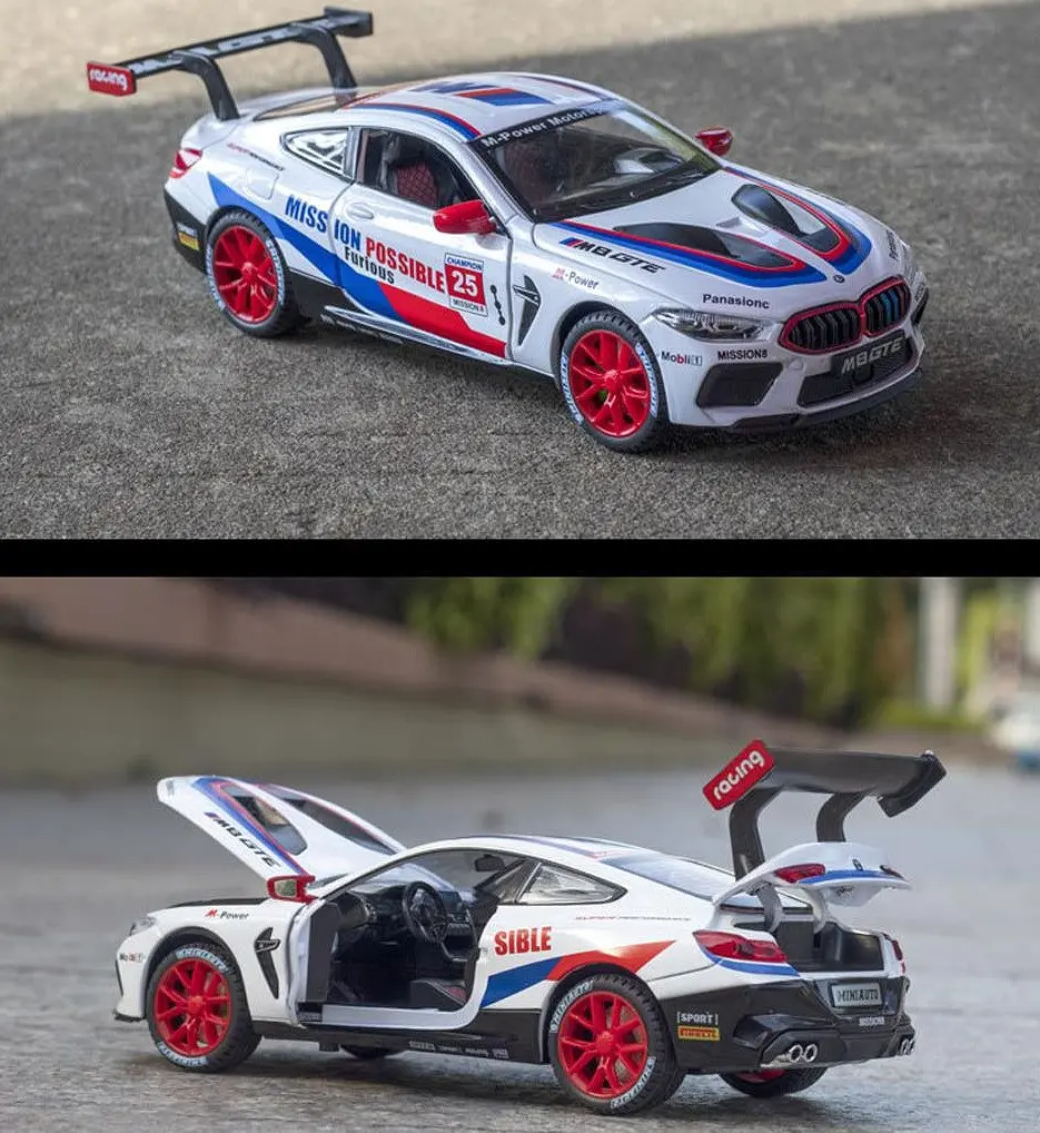 Колекційна металева модель гоночного автомобіля АвтоЕксперт BMW M8 GTE з інерцією, світлом та звуком 1:32 - фото 3