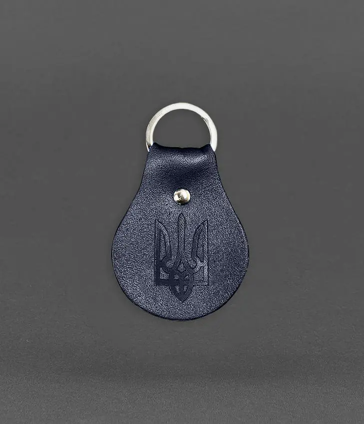 Шкіряний брелок Патріотичний з гербом темно-синій - фото 2