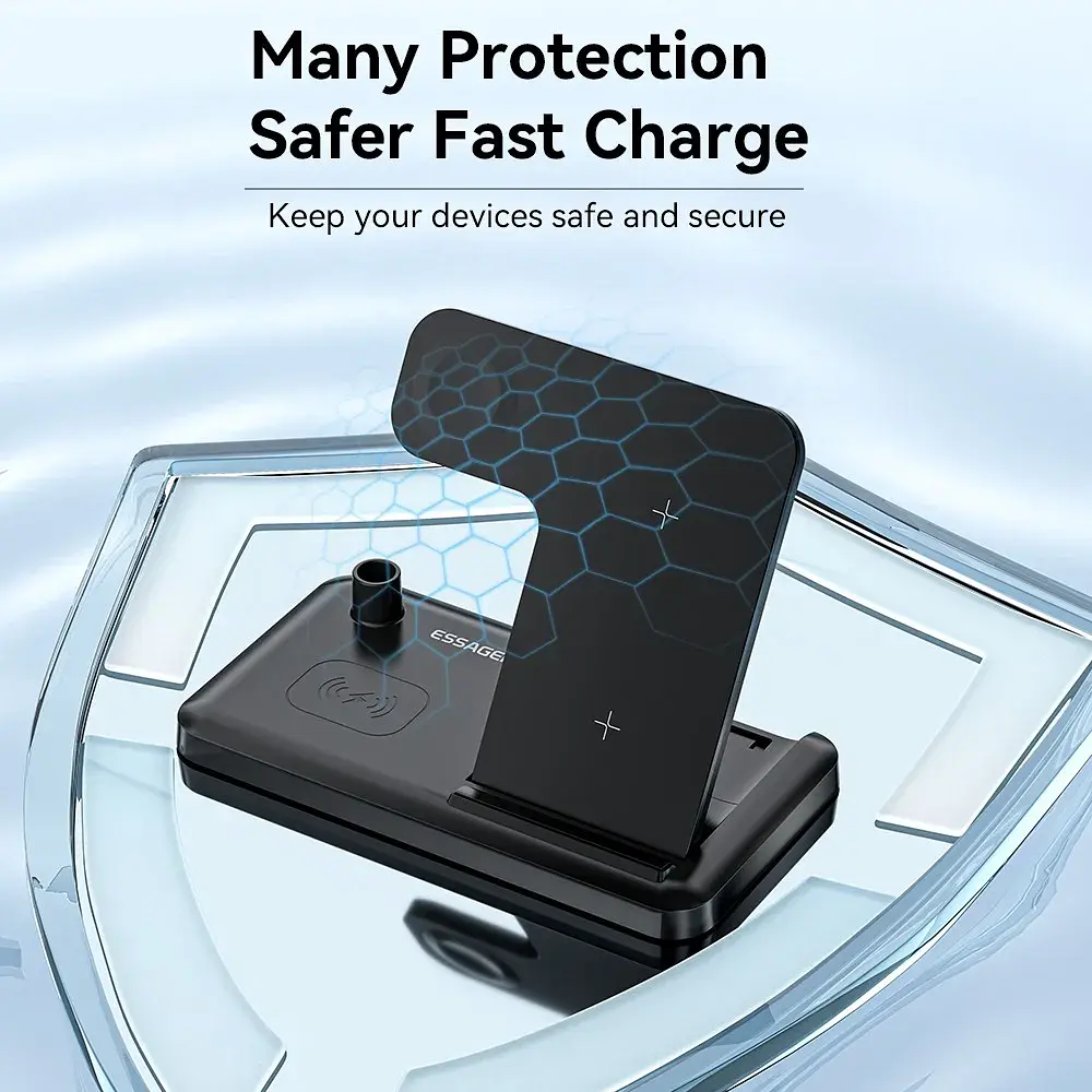 Зарядний пристрій Essager 4-in-1 wireless charger 15W foldable desktop black (EWXZM-JC01-Z) - фото 9