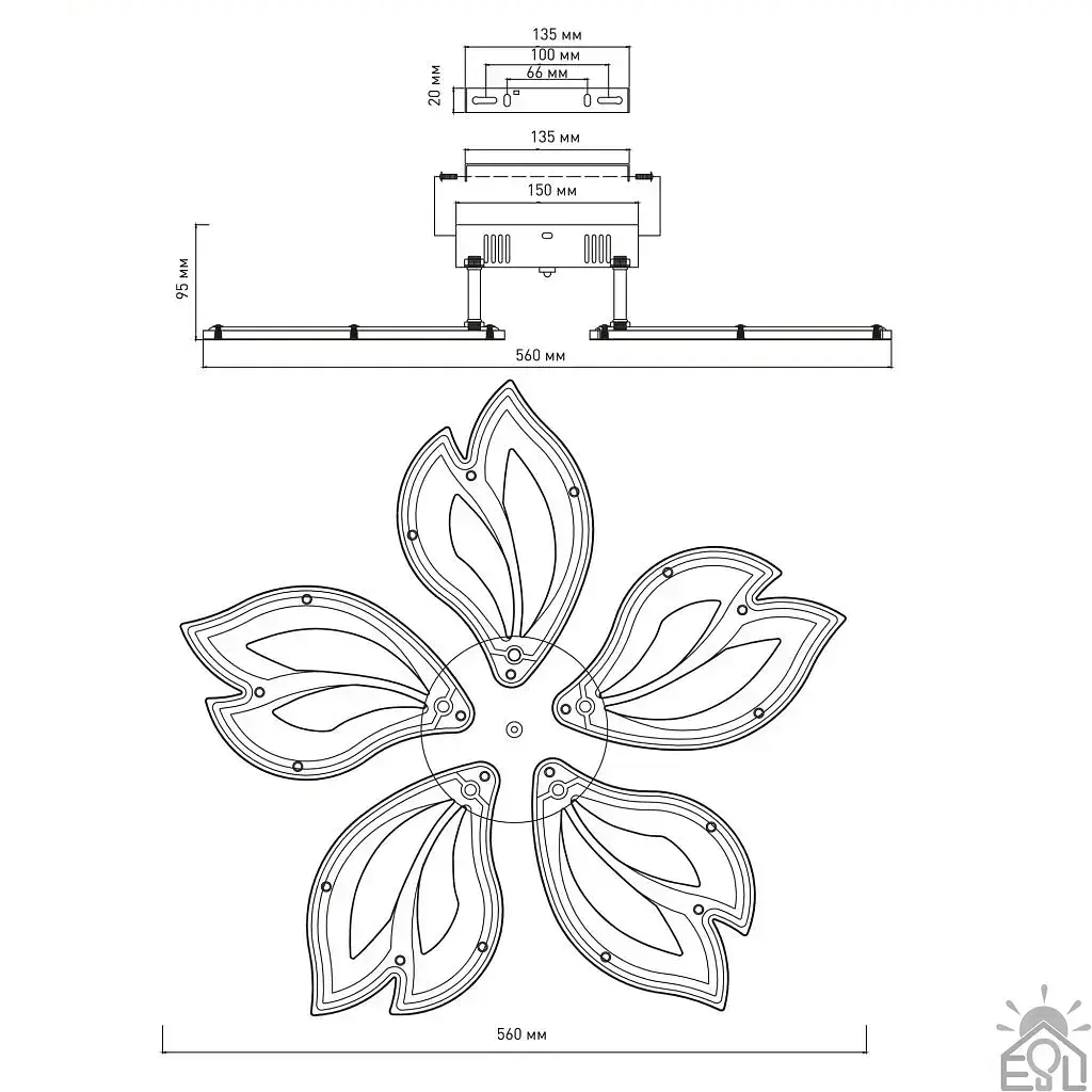 Керована світлодіодна люстра ASTRA 60 Вт 5F 560x95 мм Чорна ESLLSE - фото 5