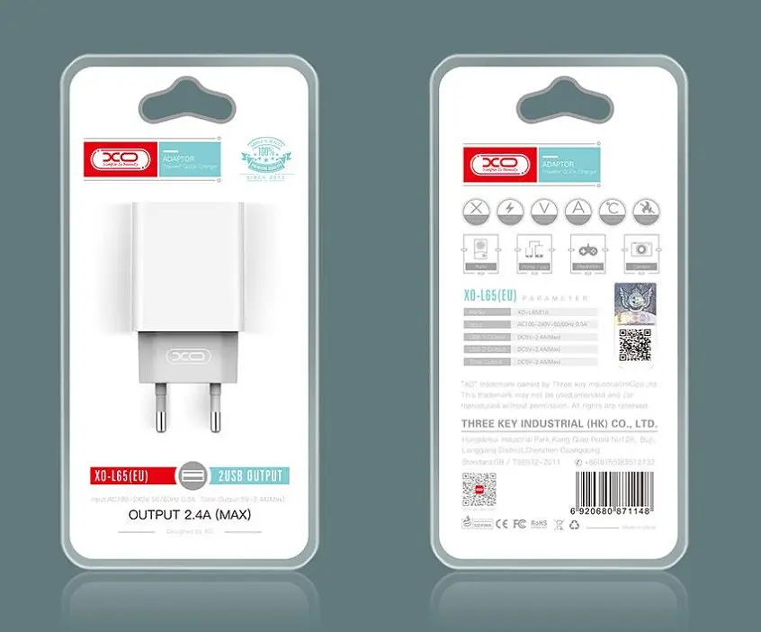 Мережевий зарядний пристрій XO L65EU 2.4A two USB charger Білий - фото 3