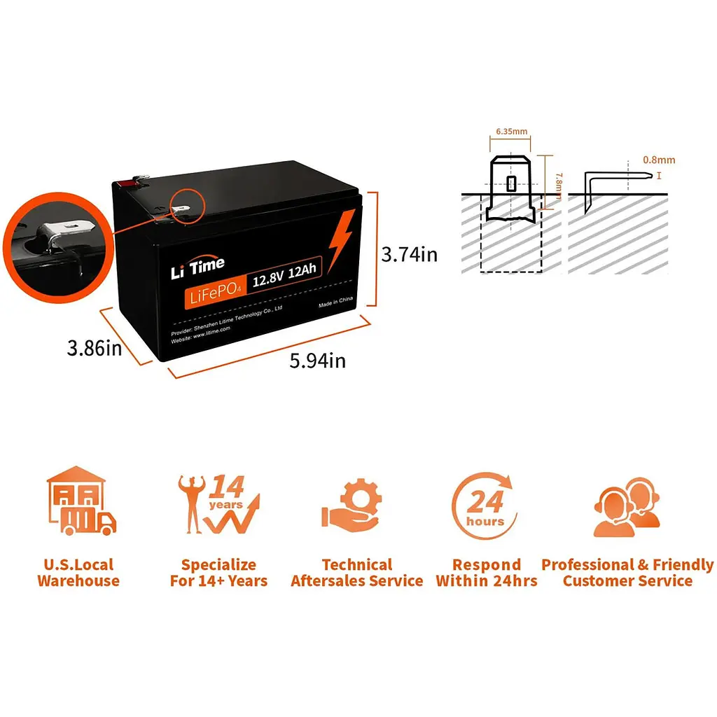 Акумулятор Li Time LiFePO4 12V [12.8V/12Ah/153.6Wh] [123757] - фото 2