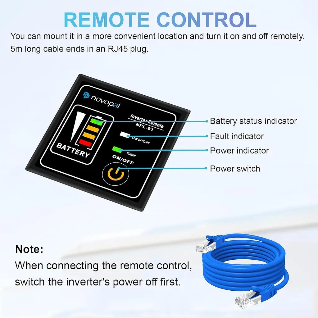 Преобразователь чистой синусы NOVOPAL 2000 Вт 24 В постоянного тока в 220 В/230 В переменного тока 2 розетки - фото 4