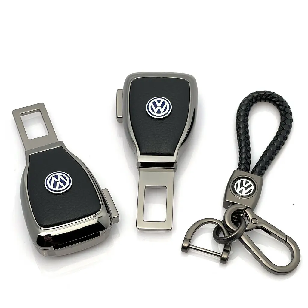 Набір авто для Volkswagen №2 / заглушка-перехідник ременя безпеки та брелок з логотипом темний хром