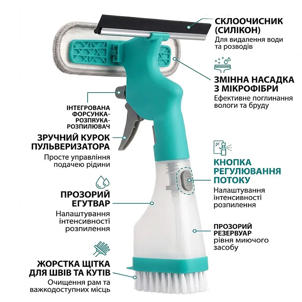 Міні швабра - щітка з розпилювачем та шкребком 4 в 1 AND 5891 для миття вікон та поверхоньз - фото 2