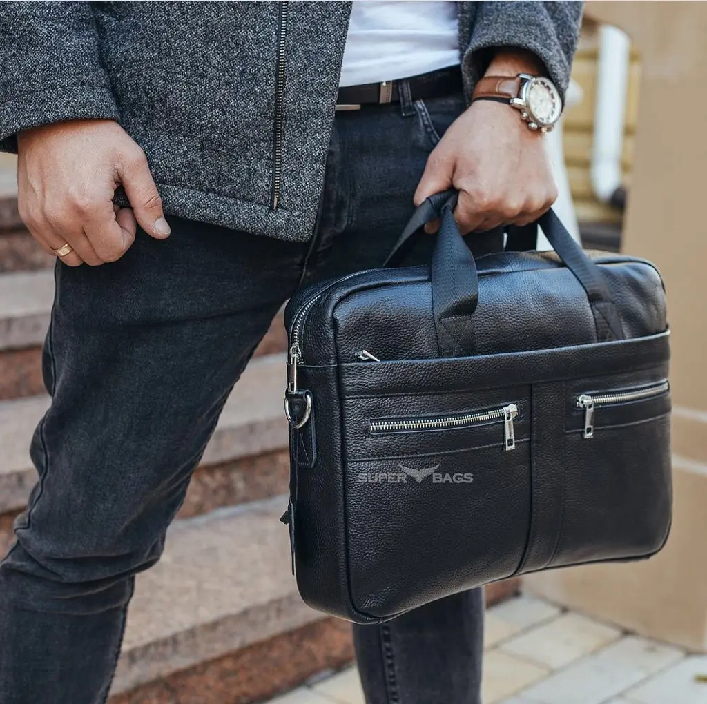 Чоловіча сумка для ноутбука й документів чорна SK N8256 Tiding Bag - фото 8