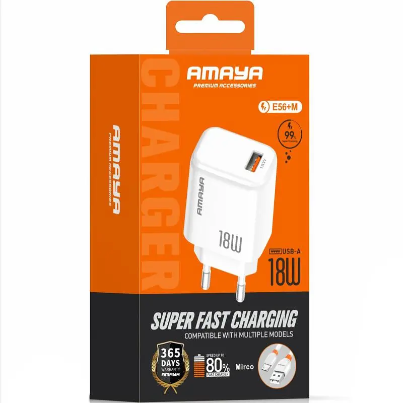 СЗУ Amaya E56 PD20W+QC3.0 (1USB-A/1C) + кабель USB to MicroUSB White - фото 2