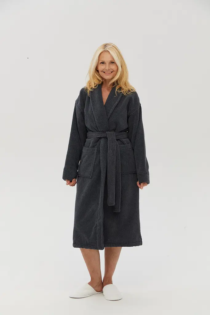Халат unisex Lotus Home - Bold New Microcotton antrasit махровый S - фото 3