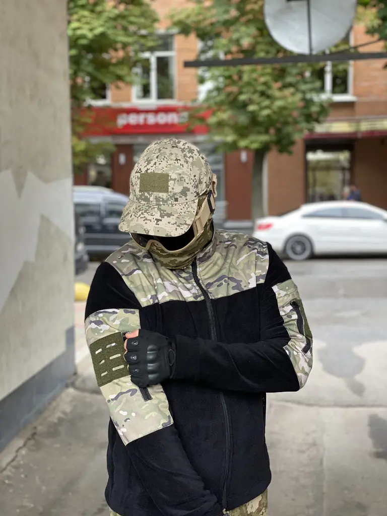 Кофта флісова чоловіча військова тактична з липучками під шеврони ЗСУ Мультикам 8044 50 розмір чорна - фото 8
