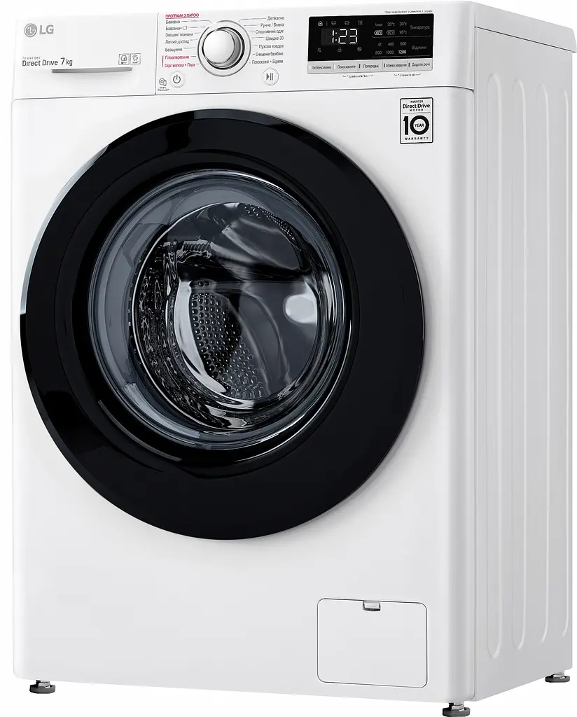 Пральна машина LG з фронтальним завантаженням F2V3HS6W, 7кг, 1200, A+++, Пар, глибина 45см, Дисплей, Інвертор, Білий (F2V3HS6W) - фото 3