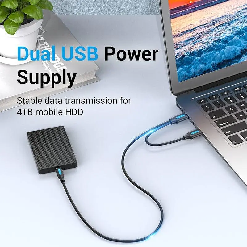 Кабель Vention USB 2.0 A Male to USB-C Male Cable with USB Power Supply PVC Type 1m Black (CQKBF) - фото 5