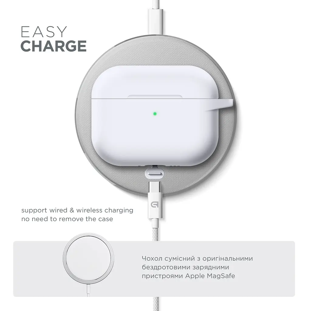 Силіконовий чохол для навушників Apple AirPods Pro 3, Hang Case, білий, ультратонкий захисний кейс товщиною 2 мм, захист від подряпин, пилу та ударів, компактний, з карабіном для кріплення, ArmorStandart (ARM88284) - фото 7