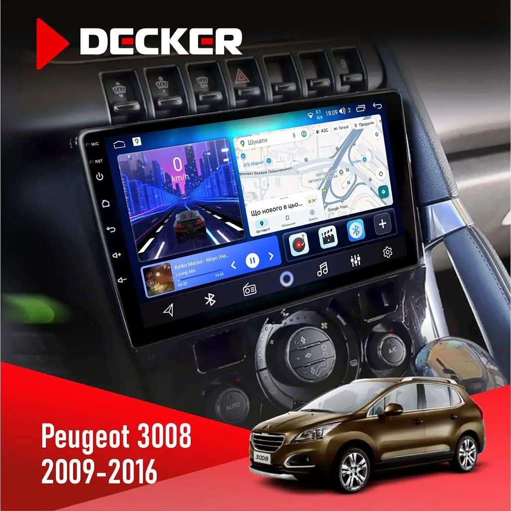 Штатна магнітола Peugeot (3008) 2009-2016 Climate Decker D9-006 4x64, 4G Decker (НФ-00003769)